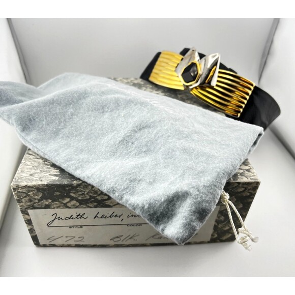 Vtg Judith Leiber Karung Snakeskin Leather Statement Belt Buckle w/Box Black main image 6